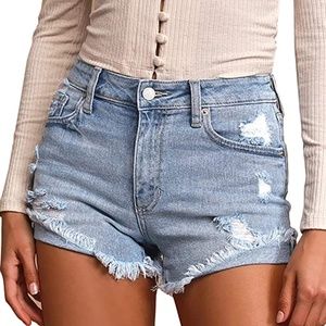 Womens Mid Waisted Denim Shorts Distressed Jean